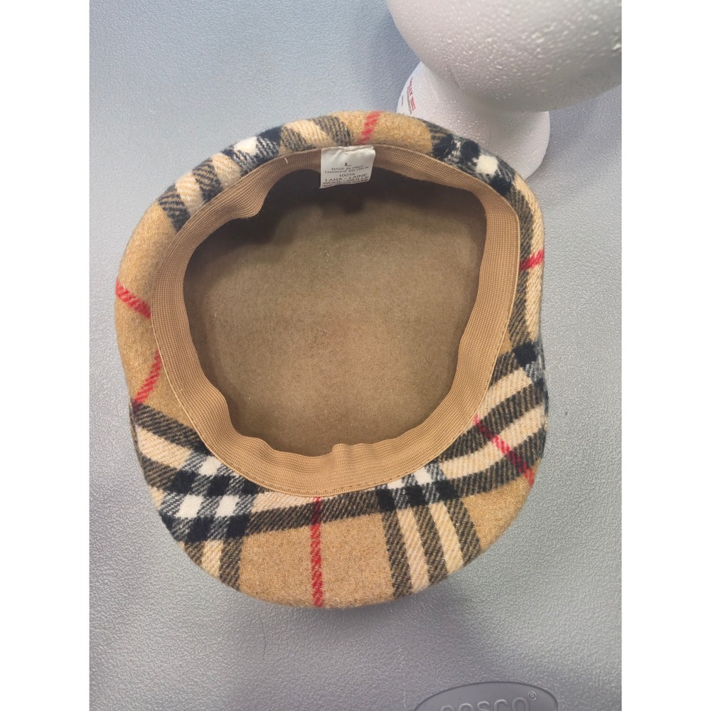 Nova Check Flat Cap 100% Wool Made in Italy Beige Plaid Driver Hat L - Picture 8 of 10